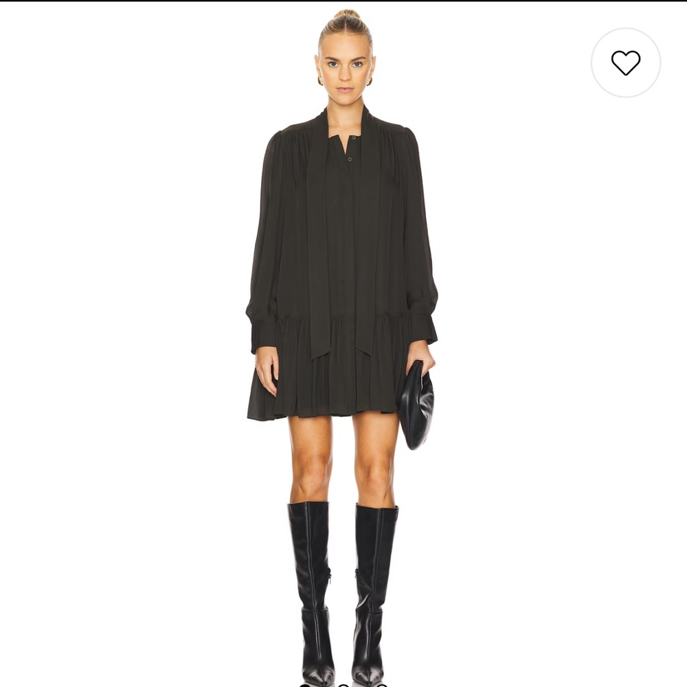 DKNY Pleated Neck Tie Dress Black